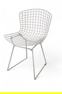 MID CENTURY MODERN BERTOIA CHAIR: HARRY BERTOIA WIRE SIDE CHAIR, PAINT LOSS, 21" W x 22" D x 30" H. THIS ITEM EXCEEDS SIZE LIMITATIONS FOR IN HOUSE SHIPPING, MUST BE PICKED UP IN HOUSE OR SHIPPED VIA 3rd PARTY GROUND SHIPPER.