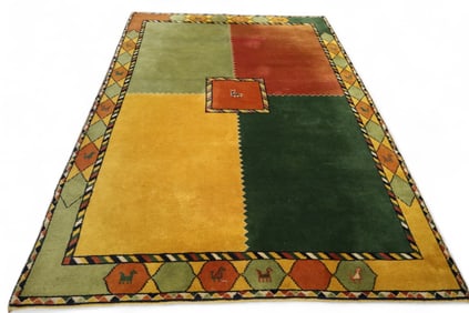 APPROX 8' 9" x 6' HANDMADE WOOL RUG