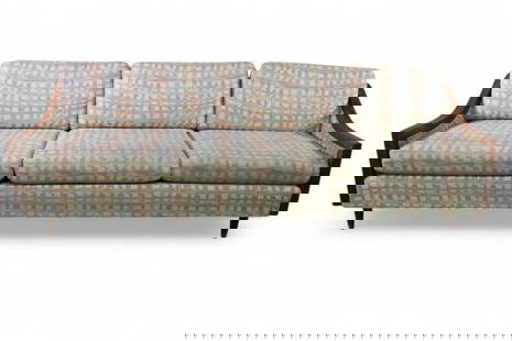 MID CENTURY MODERN SOFA: LARGE THREE CUSHION MID CENTURY MODERN SOFA, UPHOLSTERY NEEDS CLEANED. 88" L x 34" D x 29" H. THIS ITEM EXCEEDS SIZE LIMITATIONS FOR IN HOUSE SHIPPING, MUST BE PICKED UP IN HOUSE OR SHIPPED VIA 3rd PA