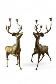 PAIR OF BRASS DEER
