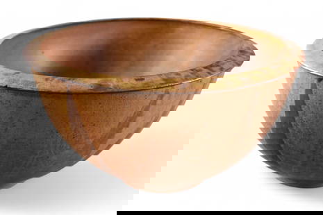 LARGE STUDIO POTTERY BOWL: LARGE MID CENTURY MODERN POTTERY BOWL, SIGNED RUSSELL BATT. REPAIRED. 18" DIAM x 9 1/2" H.