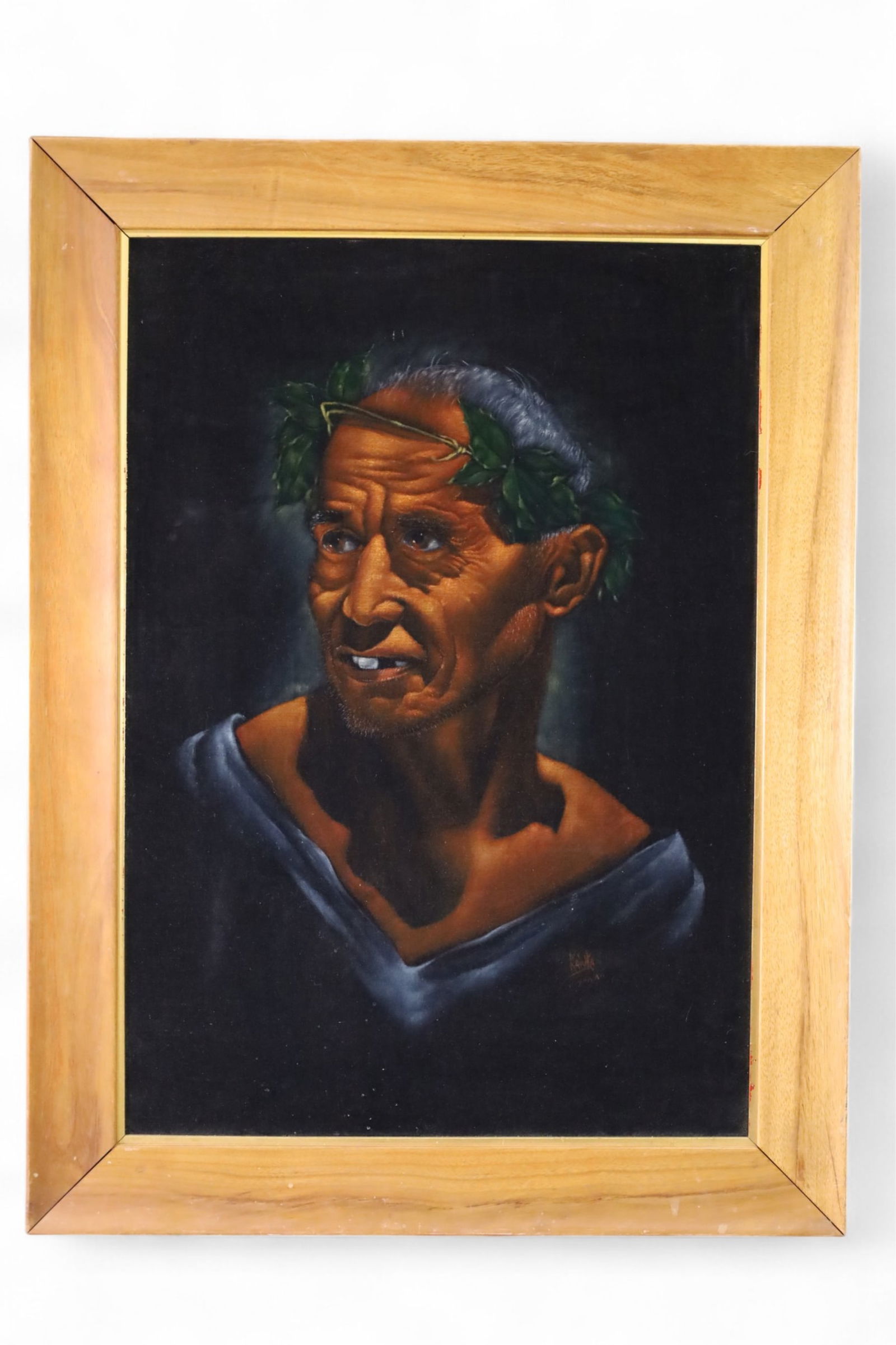 HAWAIIAN PAINTING ON VELVET: LARGE PAINTING ON VELVET, PORTRAIT PAINTING. SIGNED, KAWKA. 28" x 37" IN FRAME