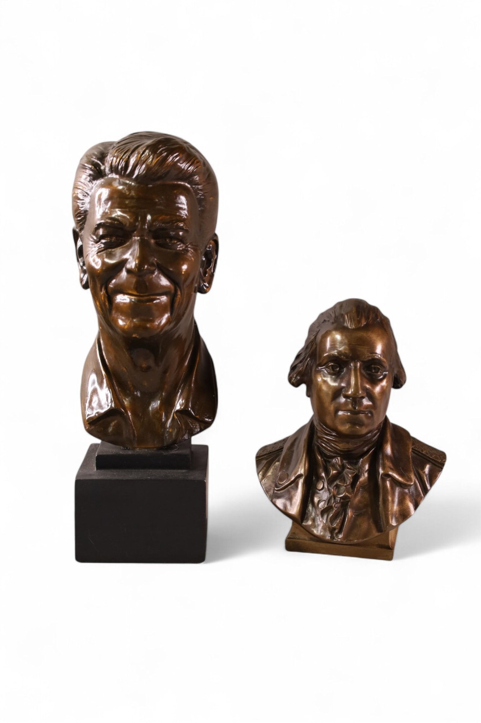 2 BUSTS: 2 COMPOSITION BUSTS, REAGAN & WASHINGTON. 10 1/2" - 17" H.