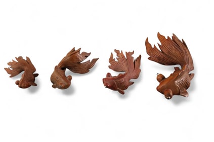 4 WOODEN KOI FISH
