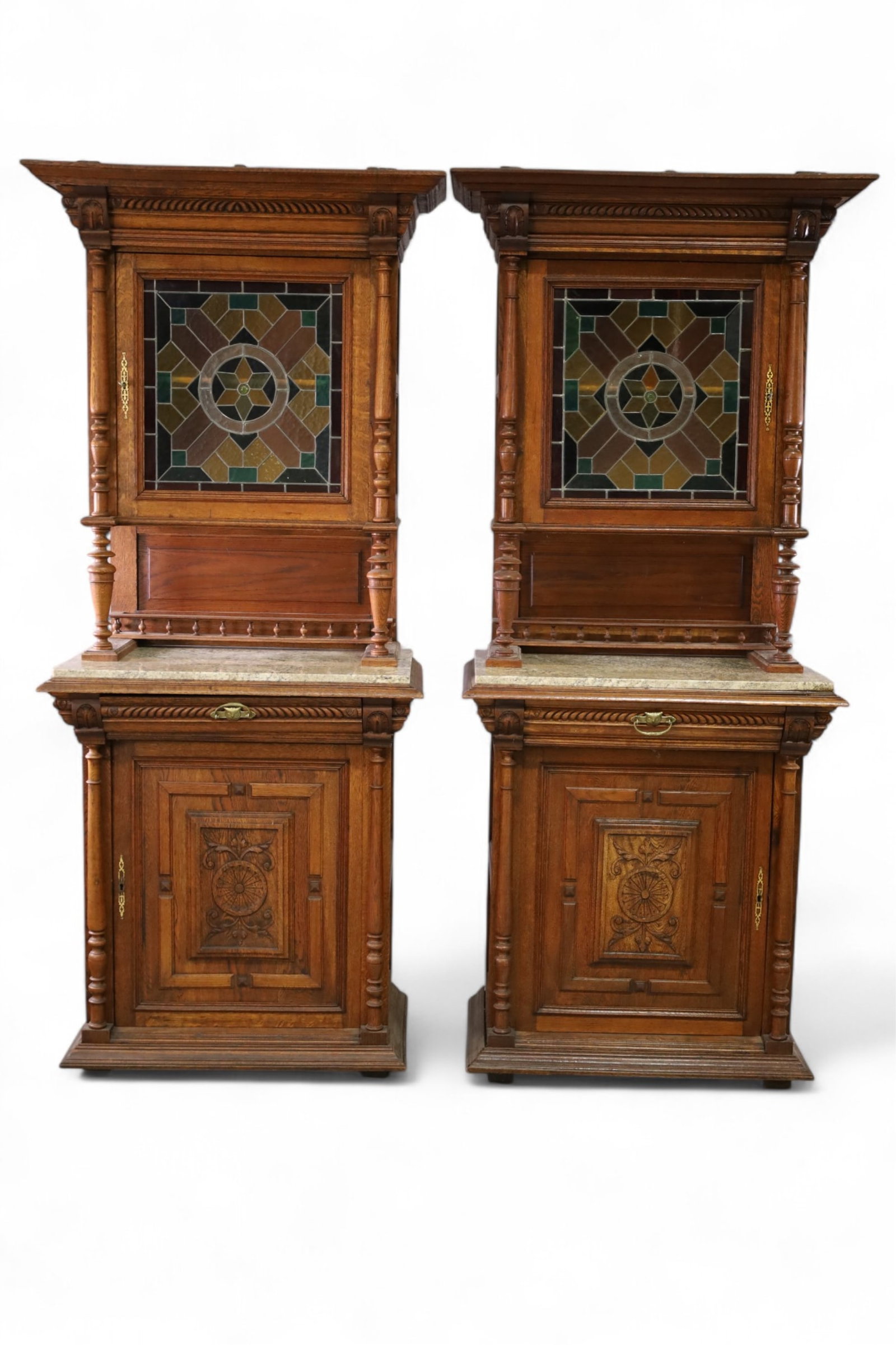 PAIR OF ANTIQUE OAK SIDEBOARD CABINETS (1 of 7)