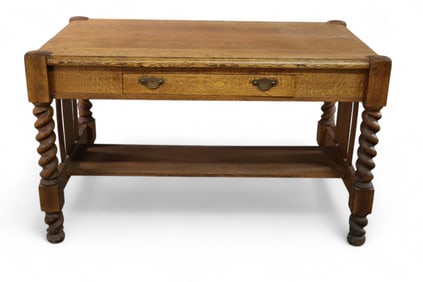 ARTS & CRAFTS OAK LIBRARY TABLE