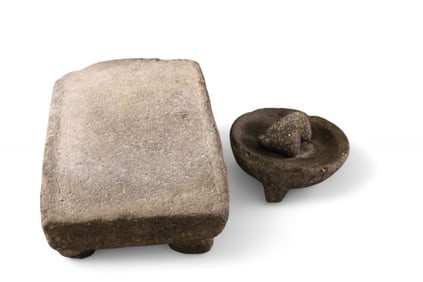 ANTIQUE MORTAR & PESTLE & GRINDING STONE