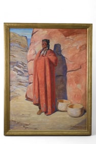 LARGE CARL SCHMIDT NATIVE AMERICAN OIL PAINTING