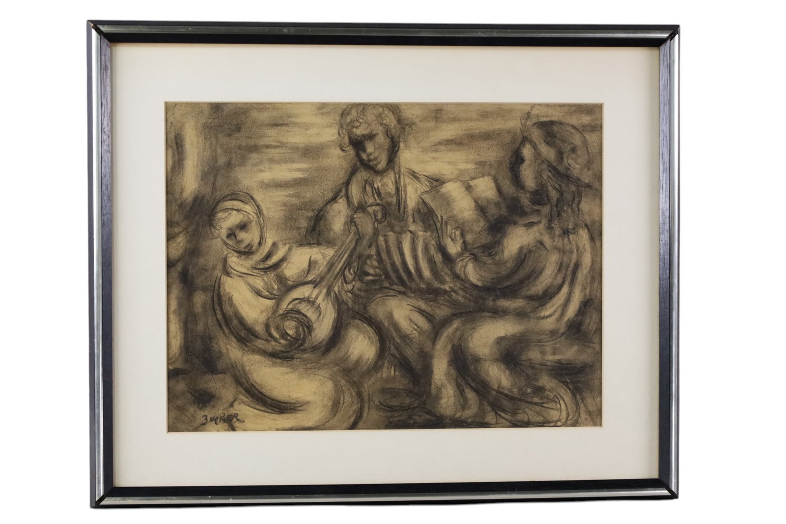 JACQUES ZUCKER CHARCOAL ON PAPER: CHARCOAL ON PAPER, SIGNED LOWER LEFT. 21 1/2" x 17 1/2" IN FRAME.