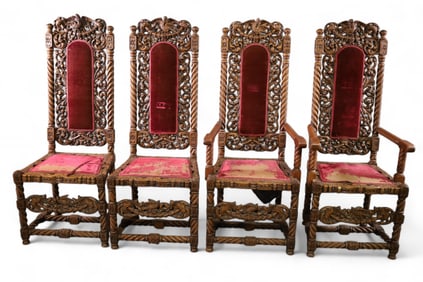 SET OF 4 1900'S CARVED DINING CHAIRS