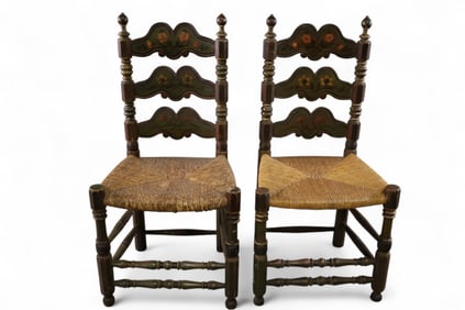 PAIR OF PAINTED LADDER BACK CHAIRS