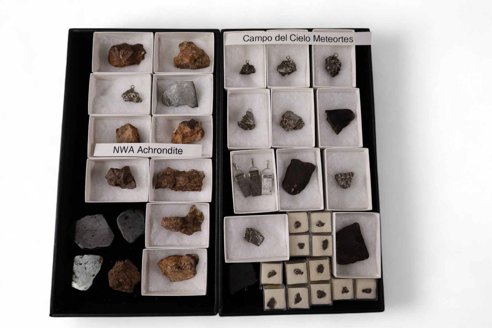 COLLECTION OF METEORITES: LARGE COLLECTION OF METEORITES, SOME FROM CAMPO DEL CIELO & NWA ACHRONDITE. AND MORE!!!