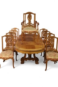 HIGHLY CARVED DINING TABLE & 10 CHAIRS