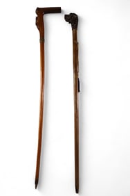 2 WOODEN CARVED WALKING STICKS