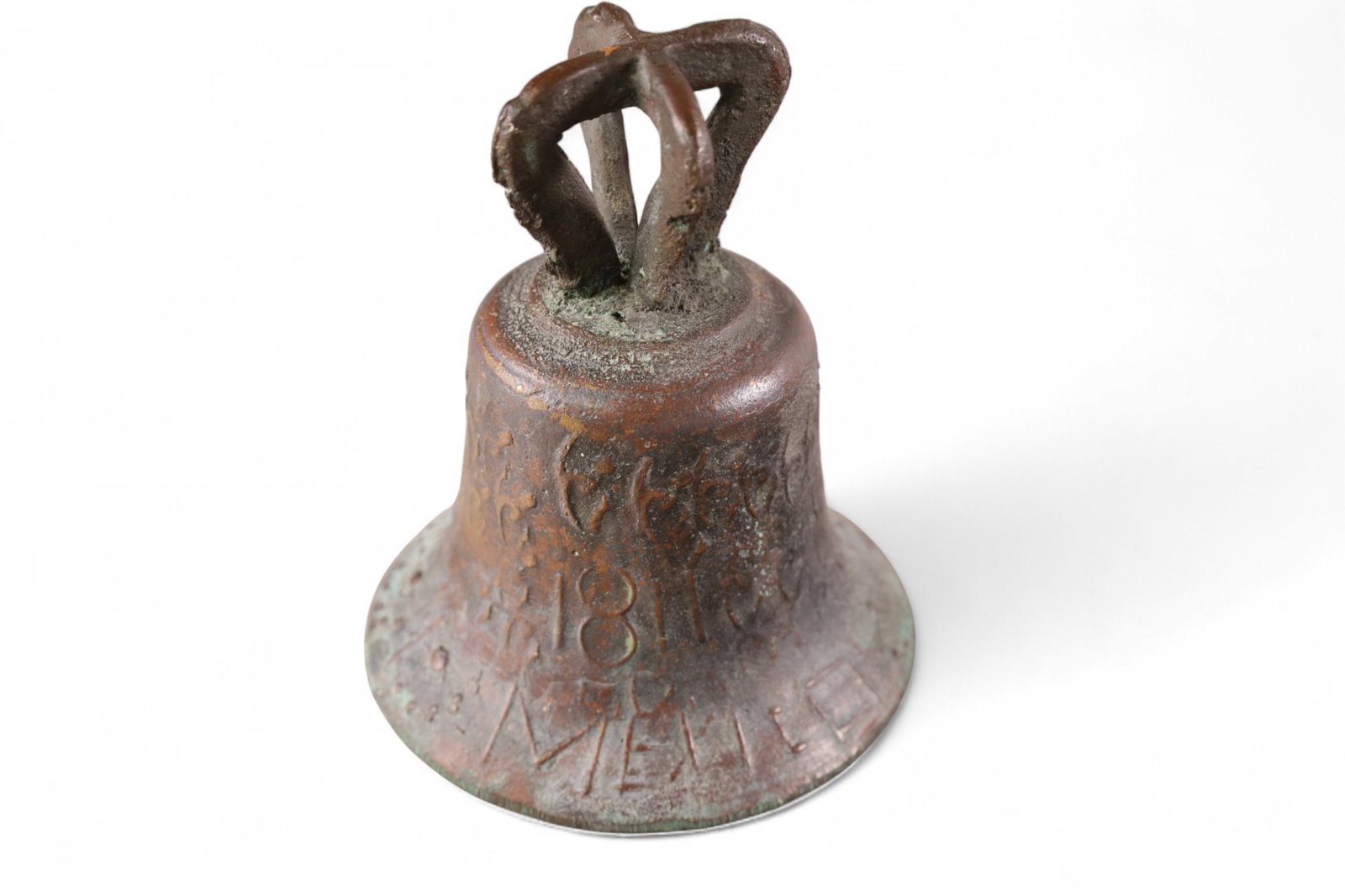 BRONZE BELL: MARKED MEXICO 1811, WITH CLAPPER. 6 1/2" H.