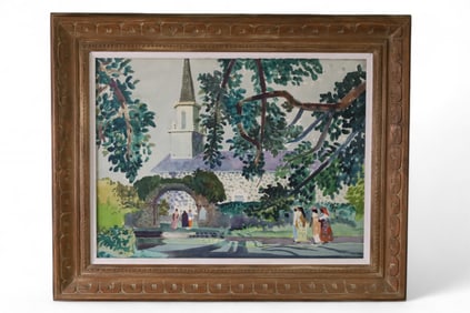 MILLARD SHEETS CHURCH AT KAILUA WATERCOLOR