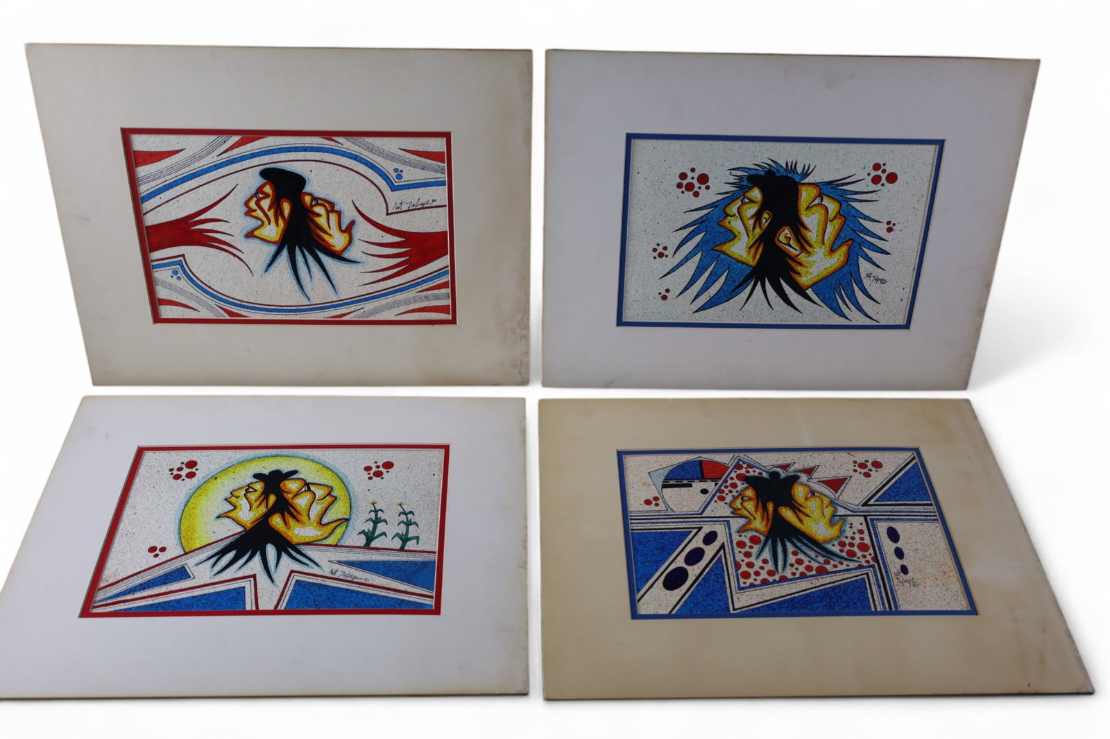 4 CANADIAN WOODLAND ART PIECES: UNFRAMED CANDIAN WOODLAND ART PIECES, SIGNED (ILLEGIBLE) 11" x 7" IMAGE SIZE