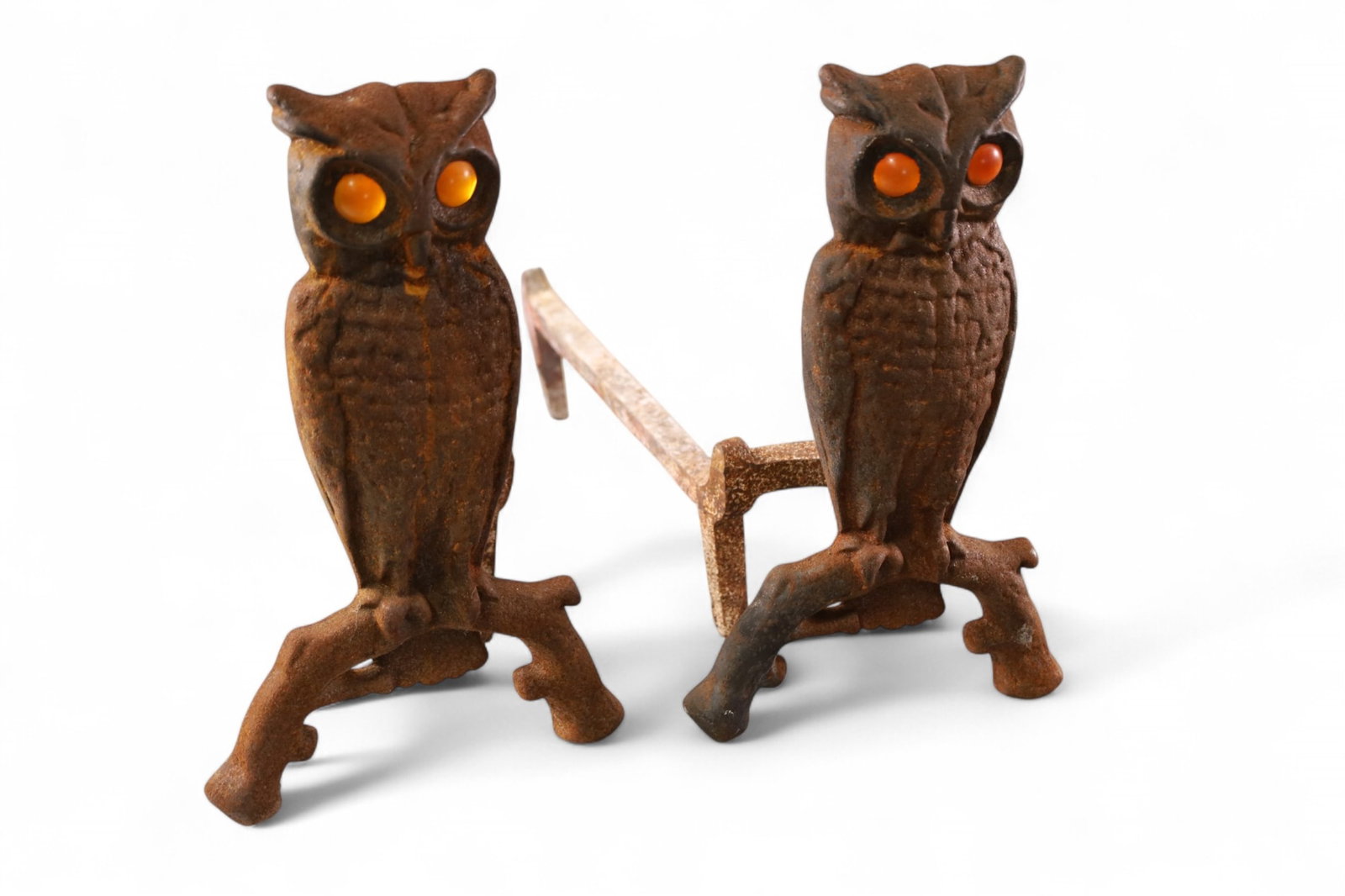 PAIR OF CAST IRON OWL ANDIRONS (1 of 3)