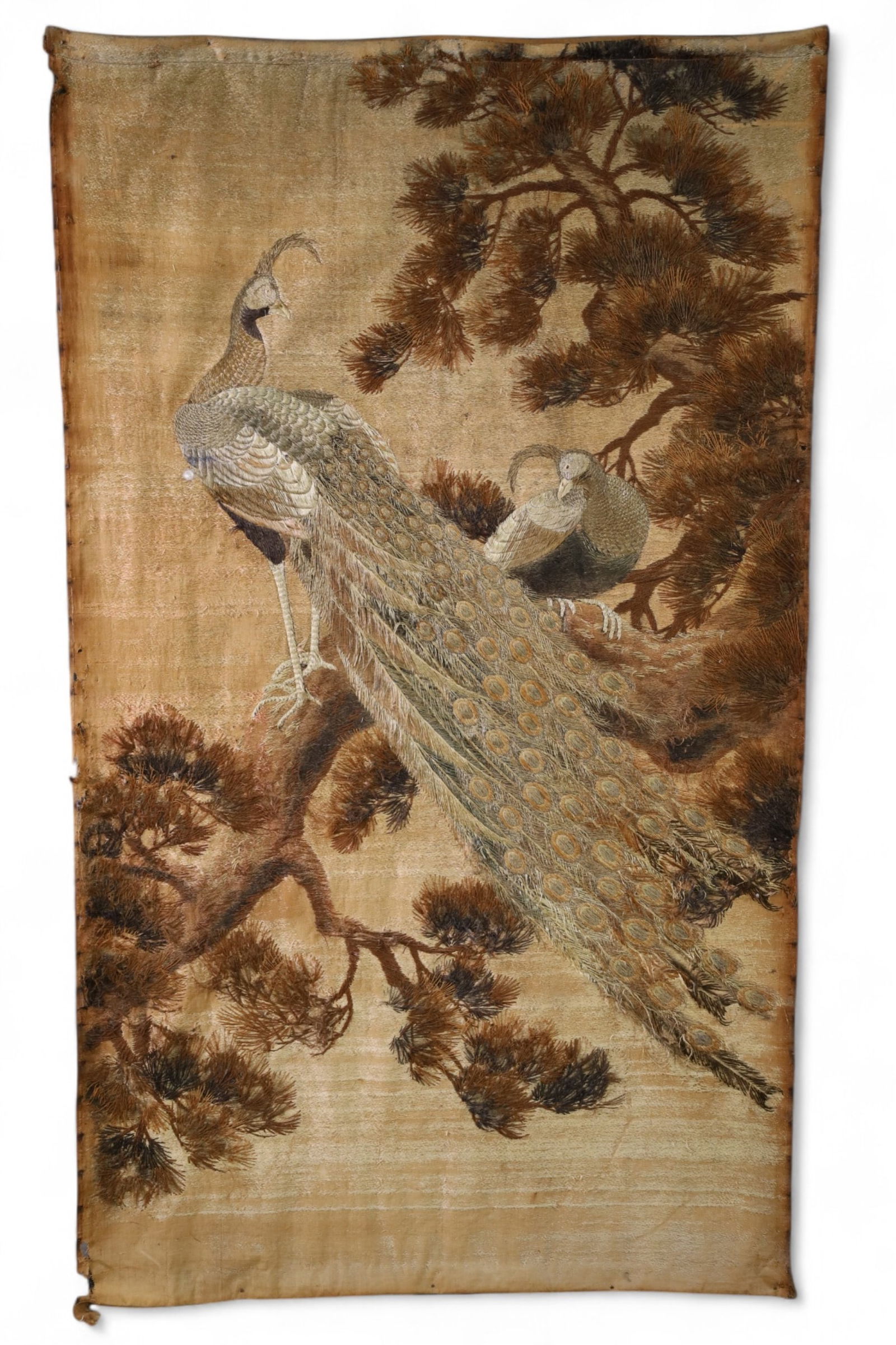 ASIAN STYLE STICHING: PEACOCK DECORATED ASIAN MOTIF STITCHING. 34" x 59" THIS ITEM EXCEEDS SIZE LIMITATIONS FOR IN HOUSE SHIPPING, MUST BE PICKED UP IN HOUSE OR SHIPPED VIA 3rd PARTY GROUND SHIPPER.