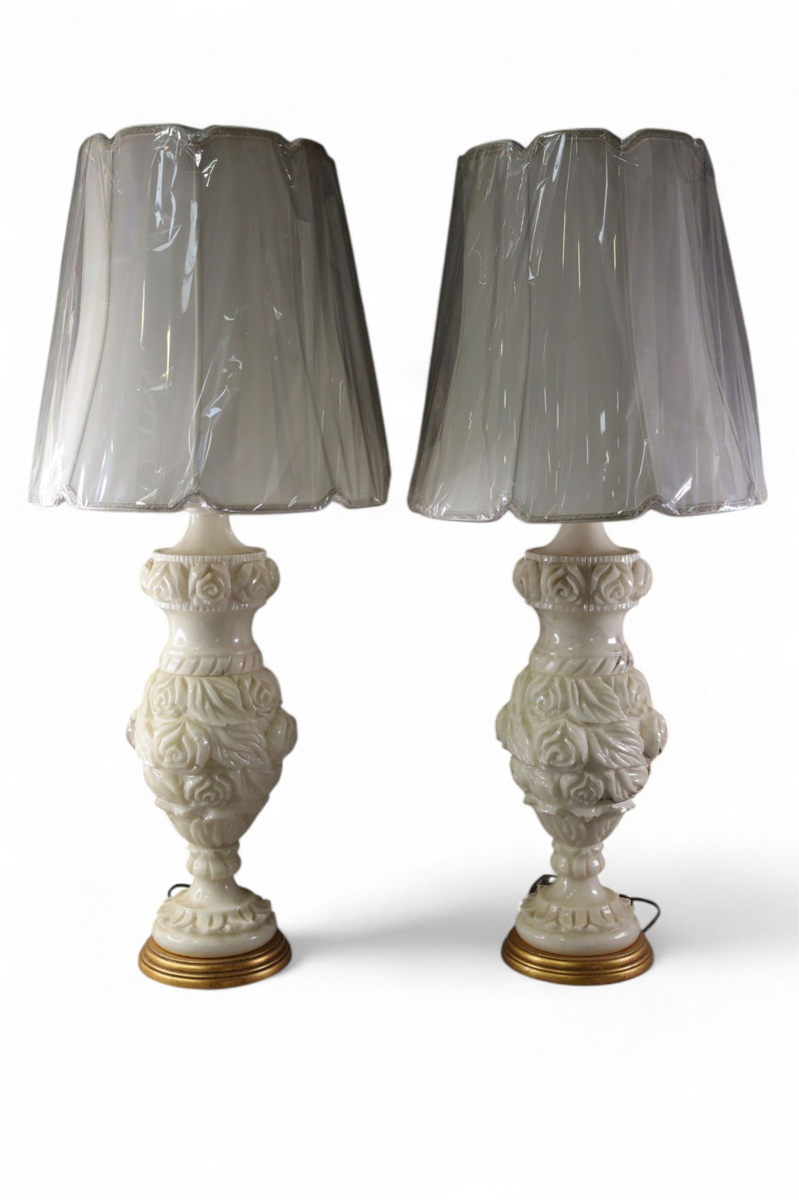 PAIR OF CARVED ALABASTER LAMPS (1 of 3)