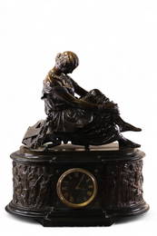 FRENCH BRONZE FIGURAL MANTLE CLOCK