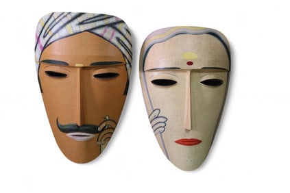 PAIR OF HUGE JAGDISH CHINTHALA PAINTED MASKS