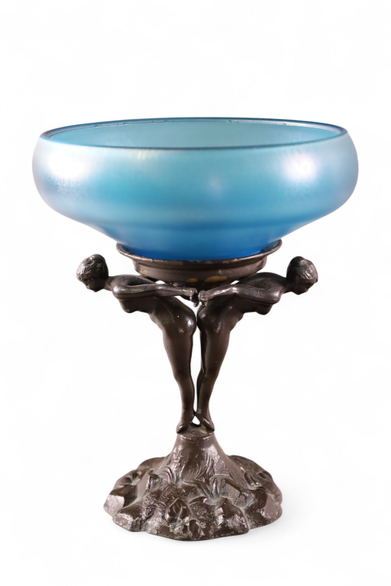 FIGURAL COMPOTE W/ STRETCH GLASS BOWL (1 of 3)