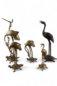 5 JAPANESE METAL CRANES