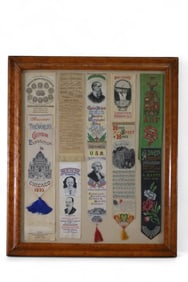 FRAMED SOUVENIR & POLITICAL RIBBONS