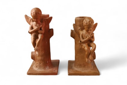 PAIR OF TERRA COTTA CHERUB VASES