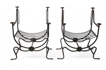 PAIR OF SAVONAROLA IRON CHAIRS (AS IS)