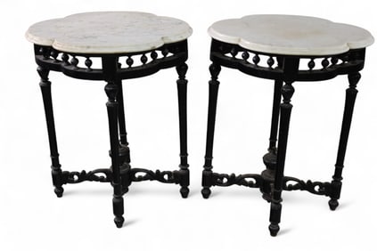 PAIR OF MARBLE TOP LAMP TABLES