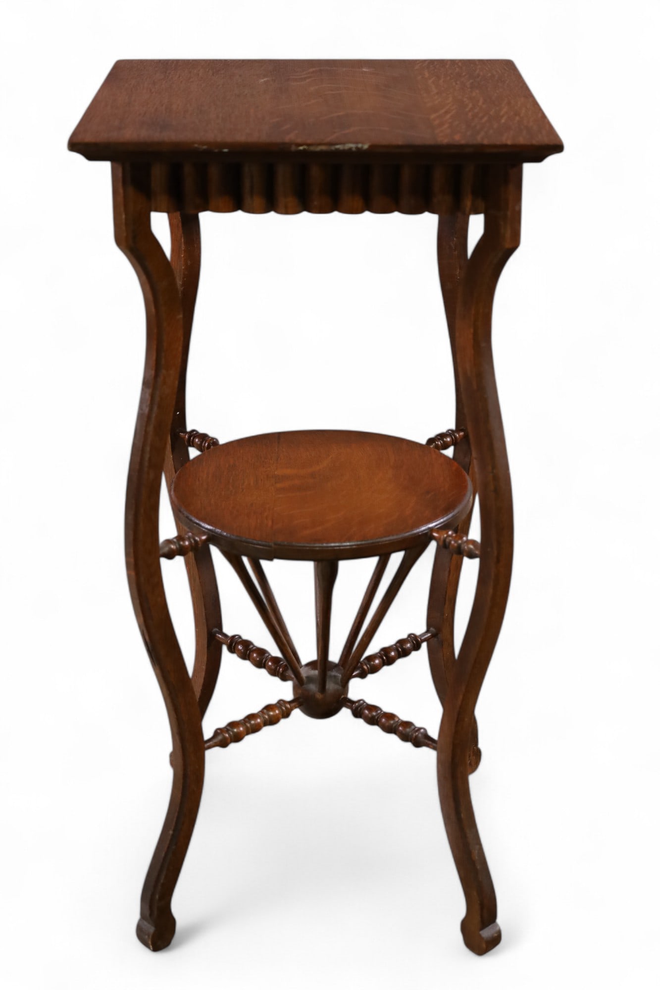 AM. OAK STICK & BALL LAMP TABLE (1 of 3)