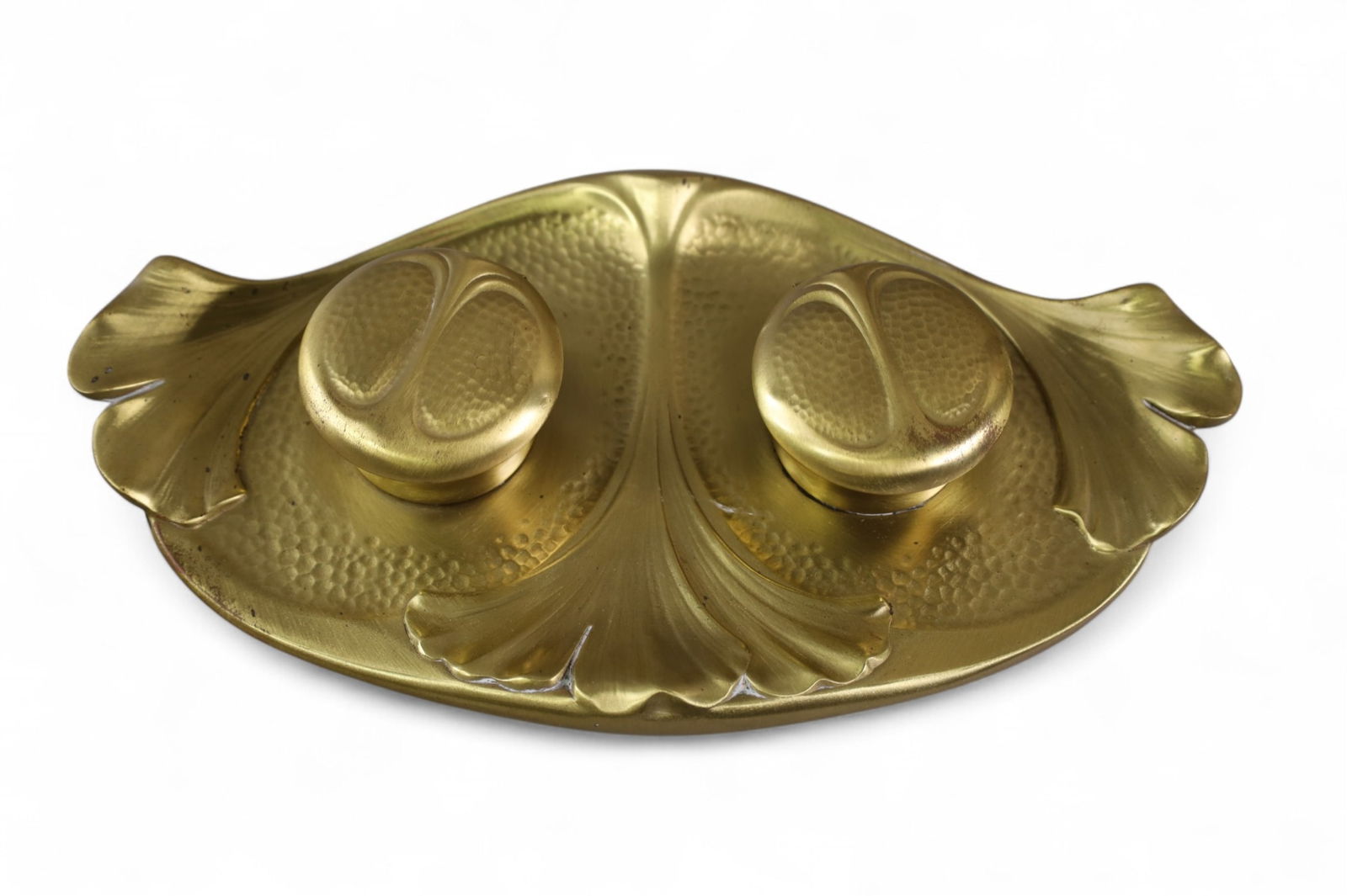 ART NOUVEAU BRONZE INKWELL: MARKED SCHUTZ ON BASE, ART NOUVEAU BRONZE INKWELL. 11 1/2" W.