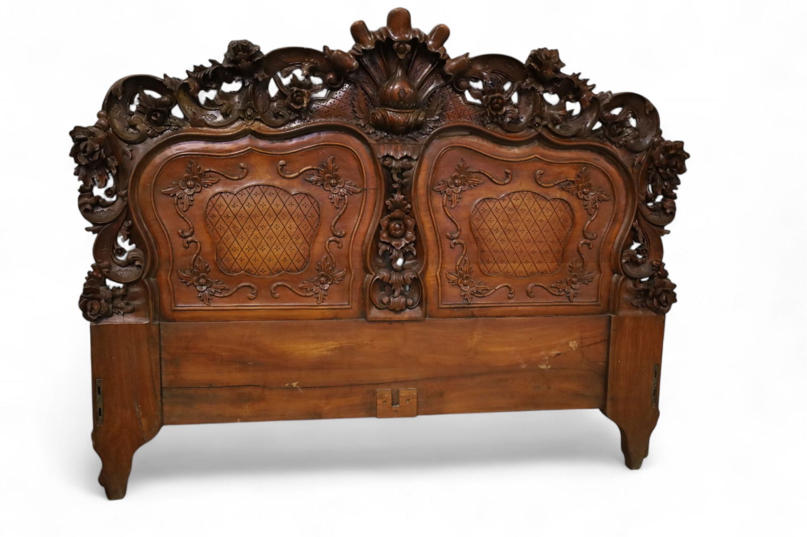 HIGHLY CARVED MAHOGANY BED (NO RAILS) (1 of 3)