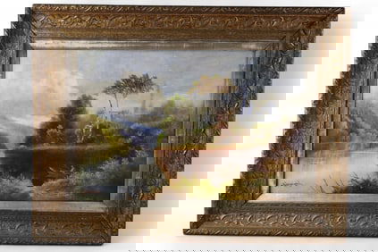 EUROPEAN RIVER SCENE PAINTING