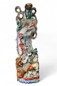 LIFESIZE CARVED WOOD QUAN YIN STATUE