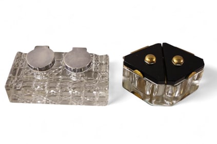 2 GLASS INKWELLS