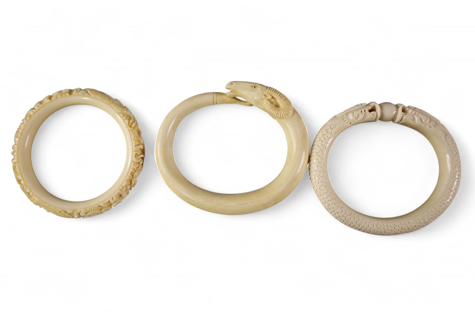 3 CARVED BONE BRACELETS: CARVED BONE BRACELETS,