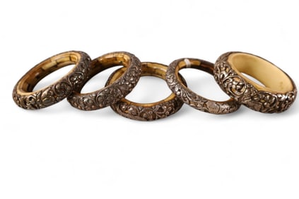 5 SILVER OVER BONE BRACELETS