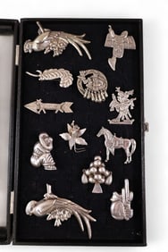 12 MEXICAN STERLING BROACHES