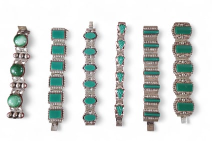 6 MEXICAN STERLING BRACELETS
