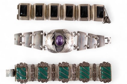 3 MEXICAN STERLING BRACELETS