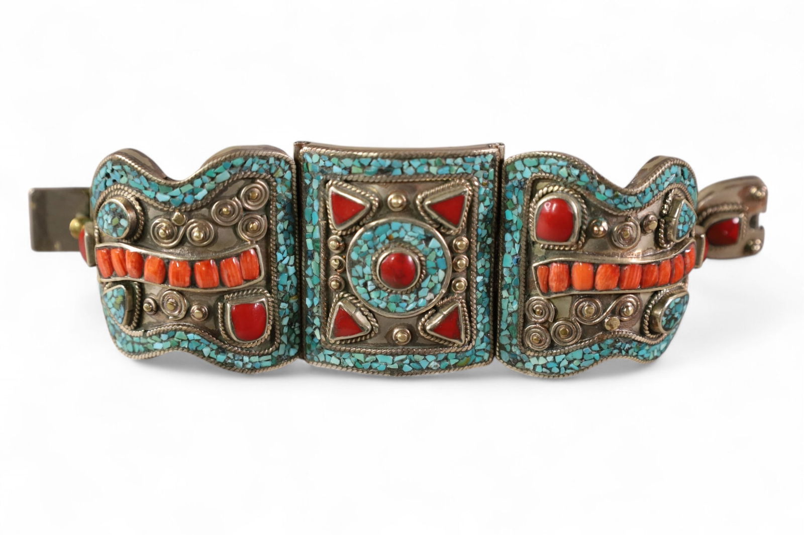 NATIVE AMERICAN STYLE BRACELET: 3 PART NATIVE AMERICAN STYLE BRACELET, UNMARKED.