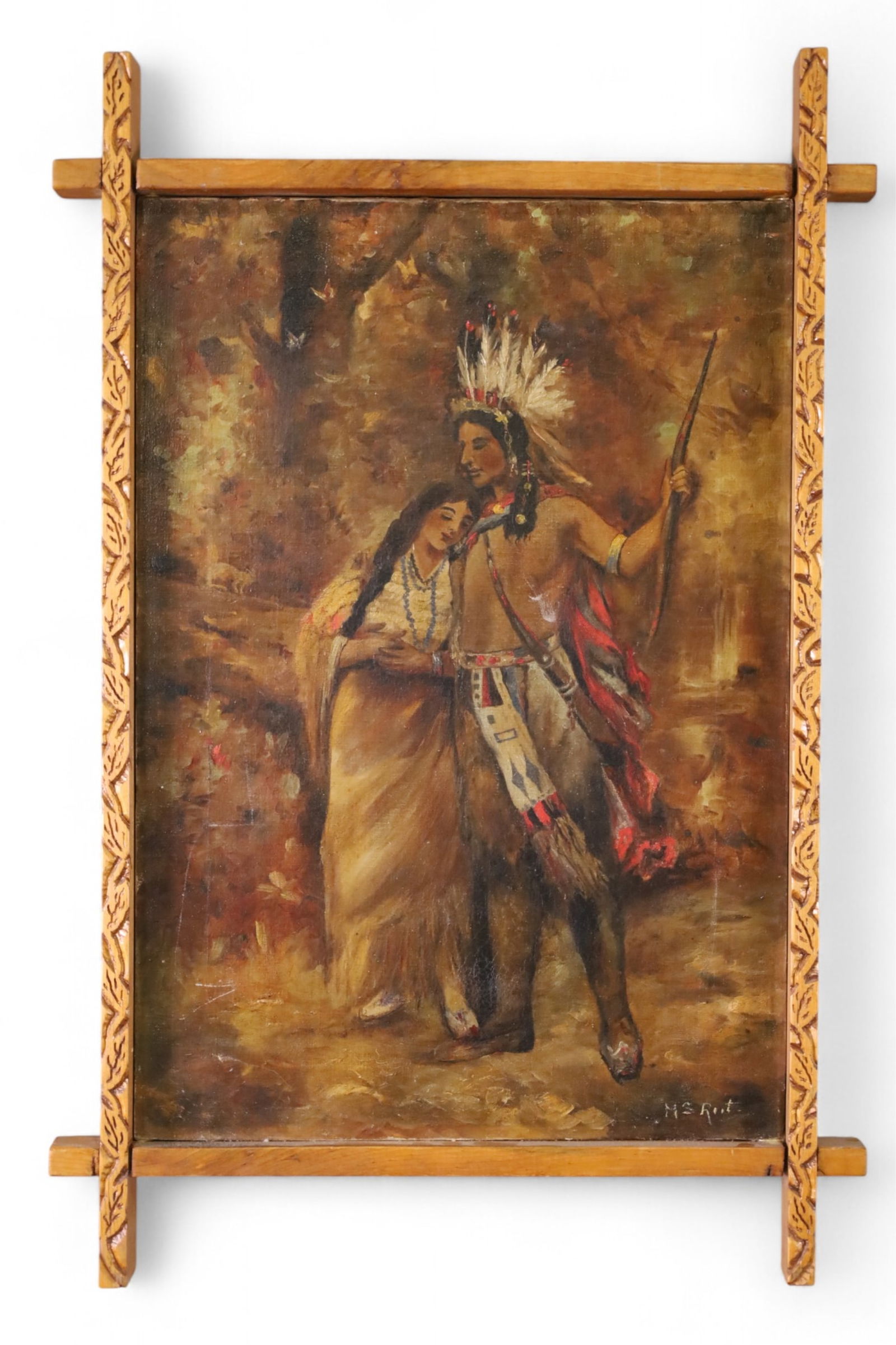 NATIVE AMERICAN OIL PAINTING: OIL ON CANVAS, SIGNED LOWER RIGHT, NATIVE AMERICAN CHIEF. 18" x 30"