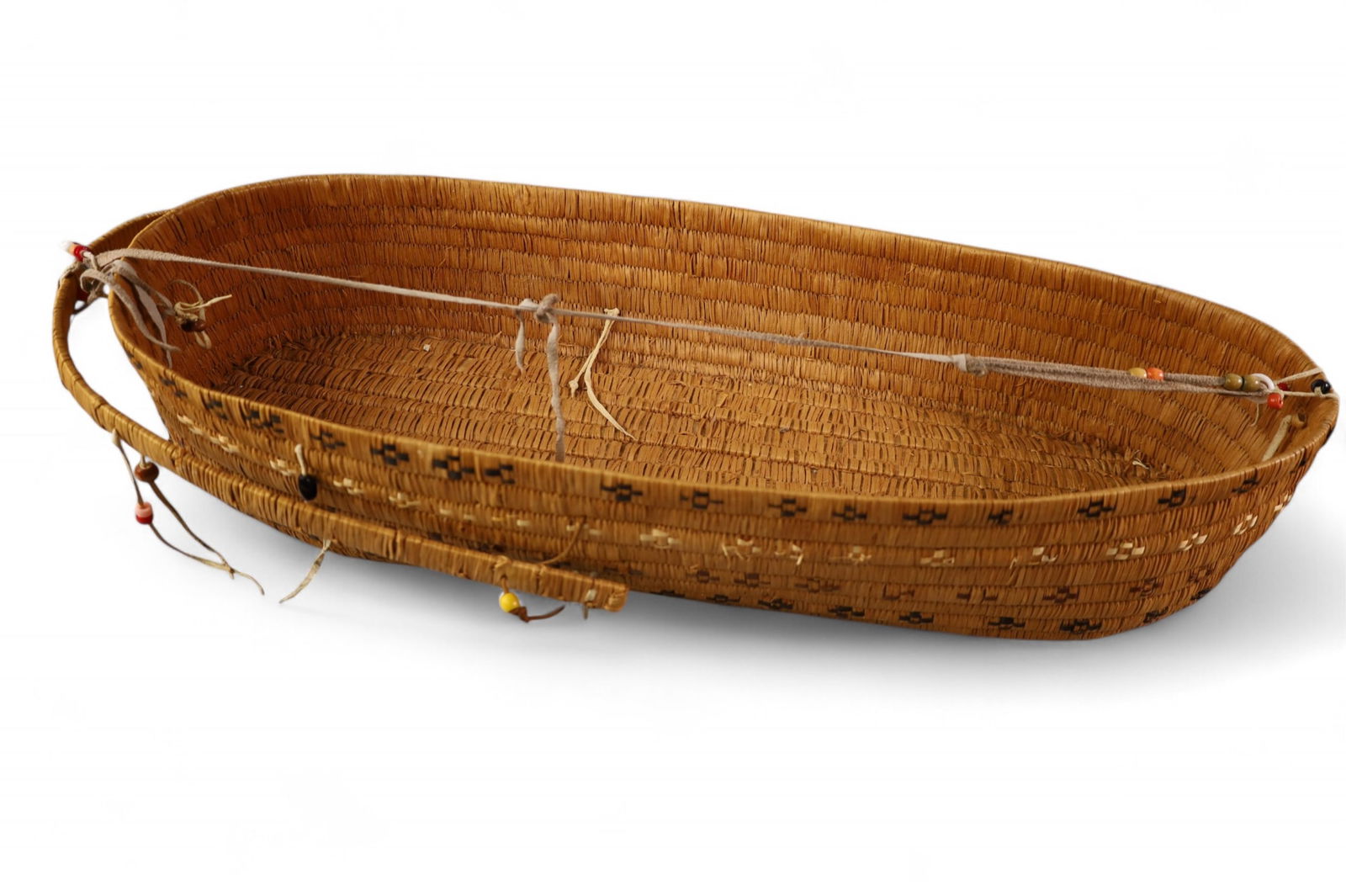 LARGE CHILDS BASKET: LARGE HANDMADE BASKET, 28" L. THIS ITEM EXCEEDS SIZE LIMITATIONS FOR IN HOUSE SHIPPING, MUST BE PICKED UP IN HOUSE OR SHIPPED VIA 3rd PARTY GROUND SHIPPER.