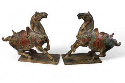 PAIR OF WOOD TANG HORSES