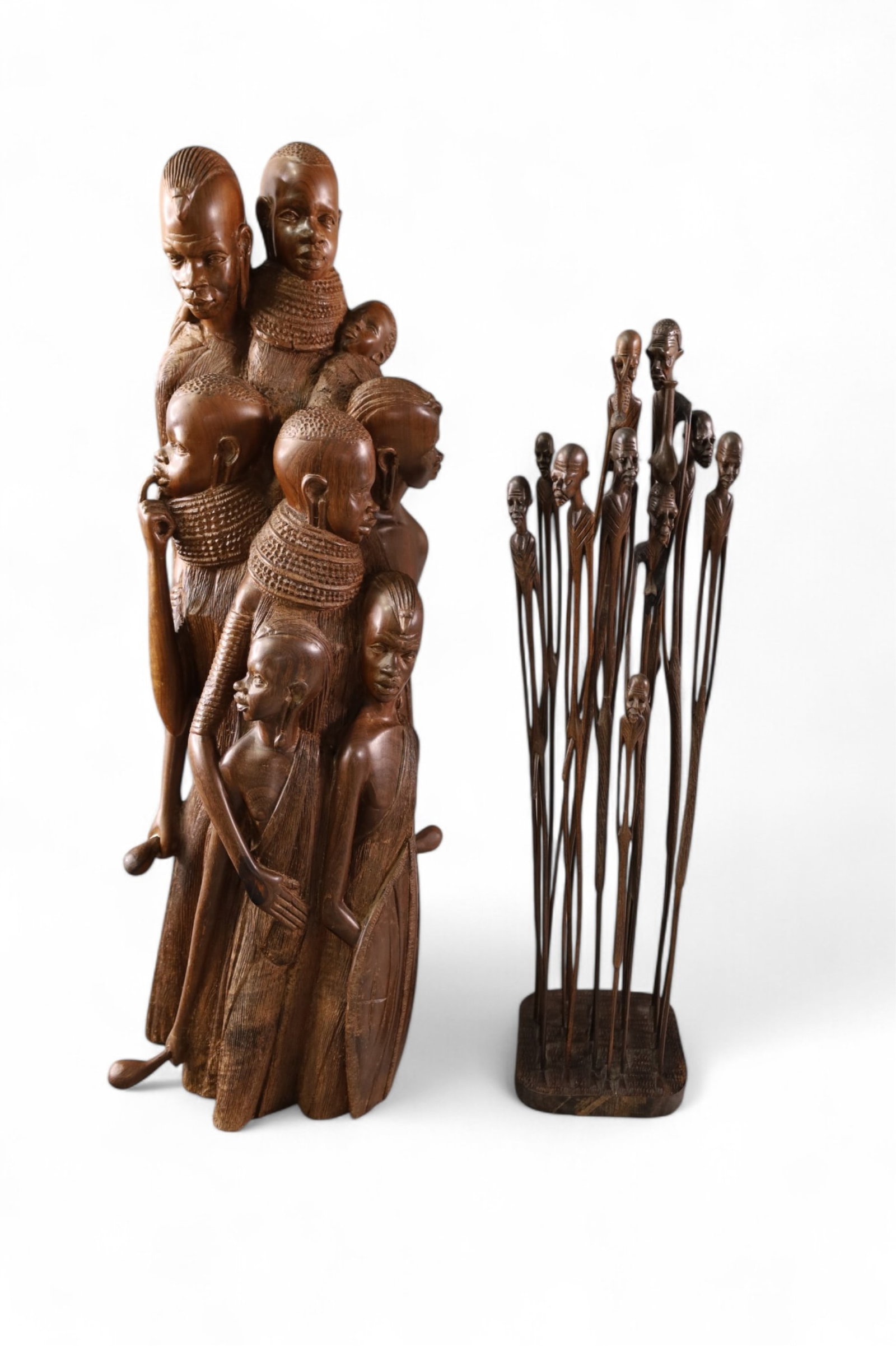 PAIR OF AFRICAN SCULPTURES: PAIR OF WOODEN AFRICAN SCULPTURES, 16- 20" H.