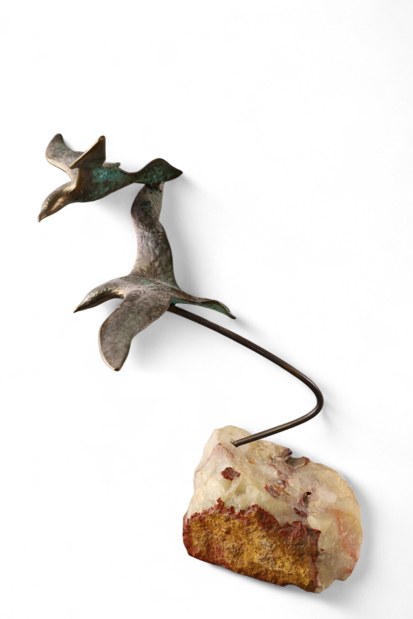 BIRD SCULPTURE: MCM BIRD SCULPTURE ON STONE BASE, SIGNED ON BASE, (ILLEGIBLE). 15" H. THIS ITEM EXCEEDS SIZE LIMITATIONS FOR IN HOUSE SHIPPING, MUST BE PICKED UP IN HOUSE OR SHIPPED VIA 3rd PARTY GROUND SHIPPER.