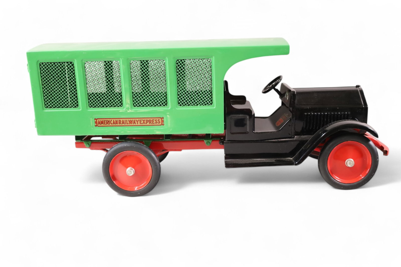 STURDITOYS RAILWAY EXPRESS TRUCK: LARGE PRESSED STEEL, RESTORED STURDITOYS RAILWAY EXPRESS TRUCK, 26" L.